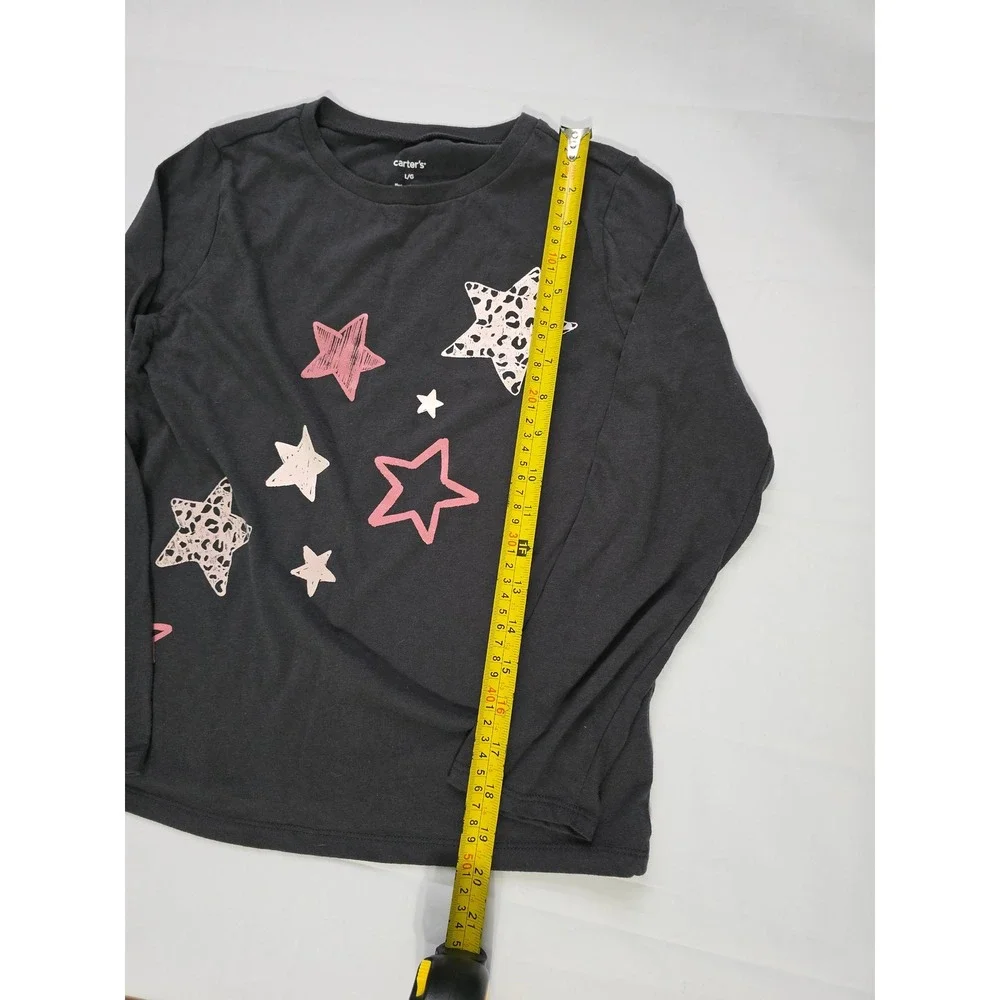 Carters Girls Large Gray Long Sleeve Star Graphic Tee Shirt Leopard Print L/G